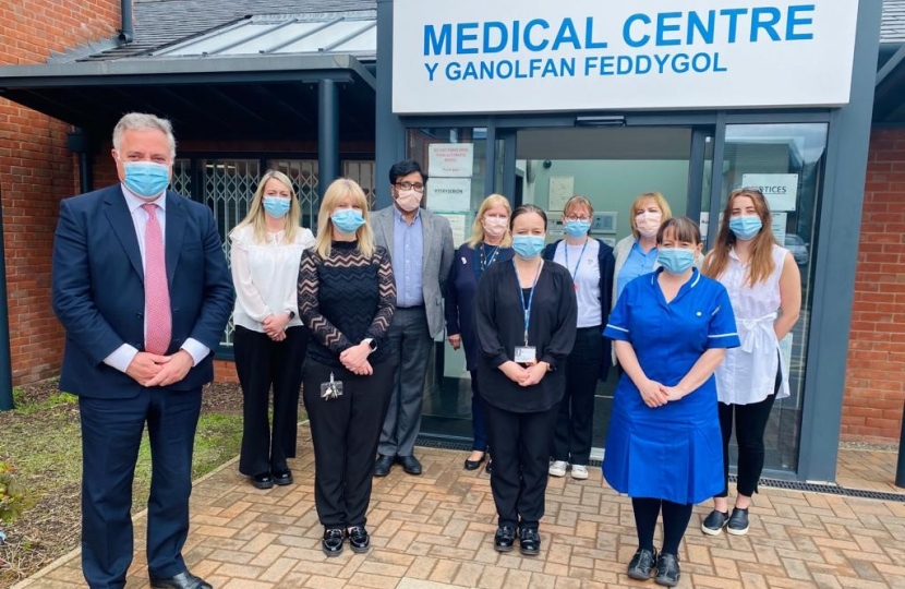 Simon Baynes MP with staff at Ruabon Medical Centre