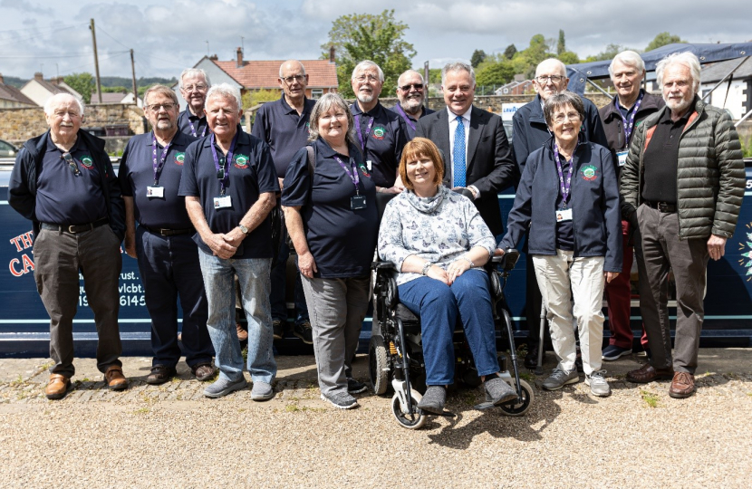 Simon Baynes MP with members, volunteers and users of the Vale of Llangollen Canal Boat Trust. 