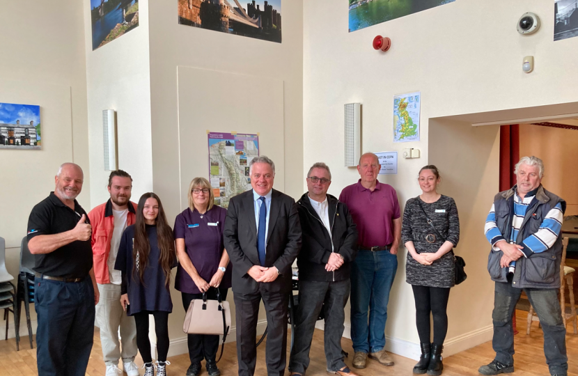 Simon Baynes with David Metcalfe (left) and members of the public at the Ebenezer Chapel