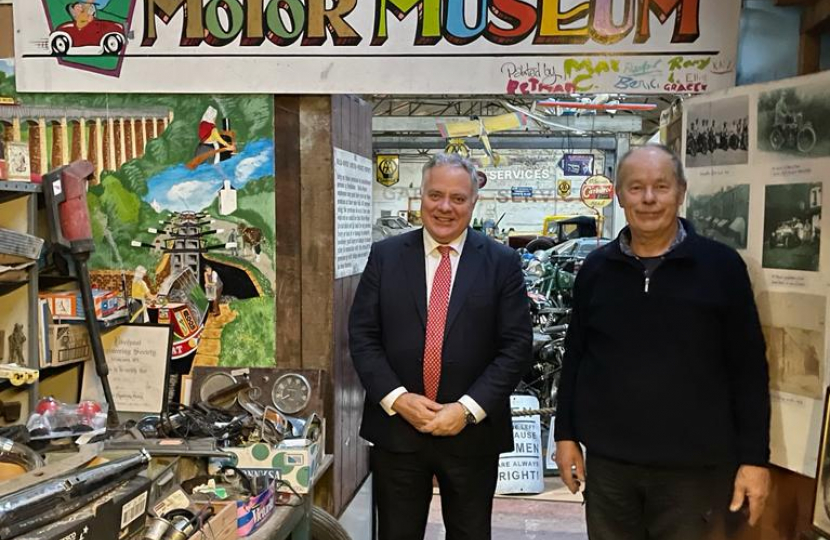 Simon Baynes MP and Geoff Owen at the Llangollen Motor Museum