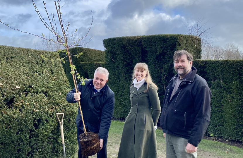 Simon Baynes MP planting with General Manager Lizzie Champion & Head Gardener David Lock at Chirk Castle