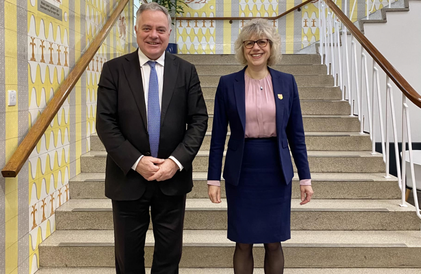 Simon Baynes MP with Maria Hinfelaar, Vice-Chancellor of Wrexham Glyndŵr University