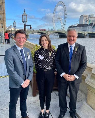 Simon Baynes, Charlie Cooper-Harding, Student and Young Farmer Ambassador for Wales, and Evie Rogers, NFU Student and Young Farmer’s Ambassador for the West Midlands, at the NFU Reception